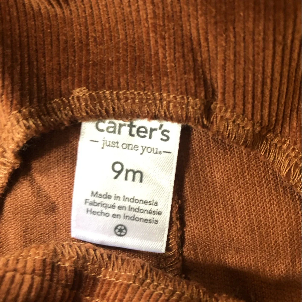 Carters Just One You 2pc Brown Moose Corduroy Overalls & Long Sleeve Top Sz 9 mo
